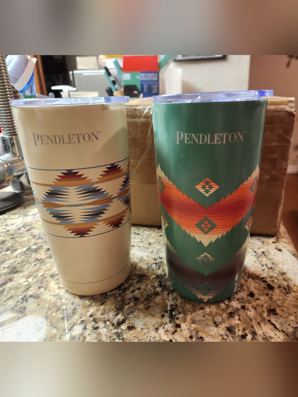 Pendleton Green Aztec Pattern Stainless Tumbler with Orange Accents